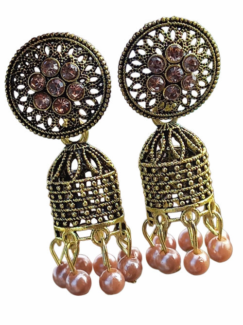 Antique Gold Plated Jhumka Earrings with Beads for Women & Girls