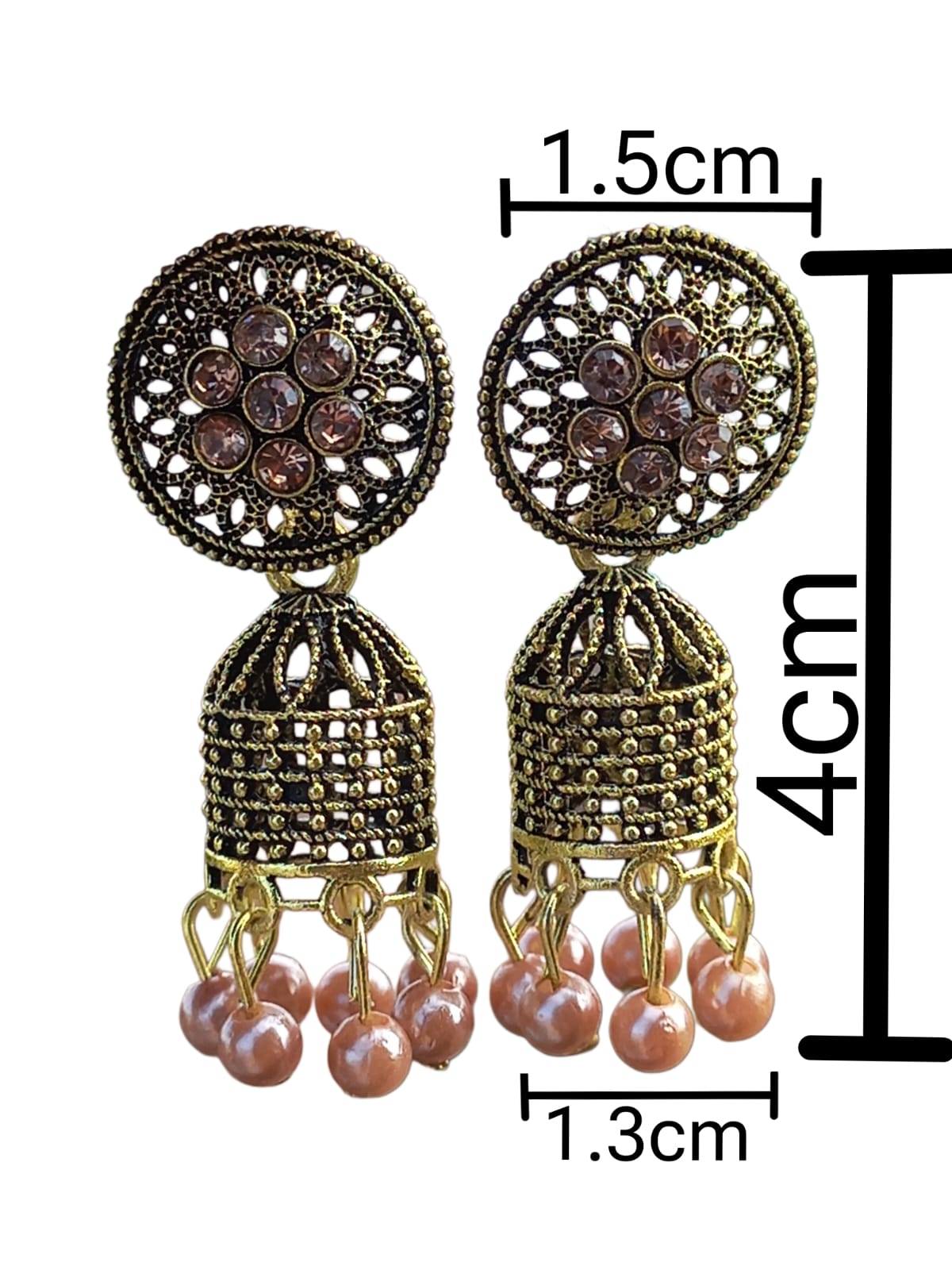 Antique Gold Plated Jhumka Earrings with Beads for Women & Girls