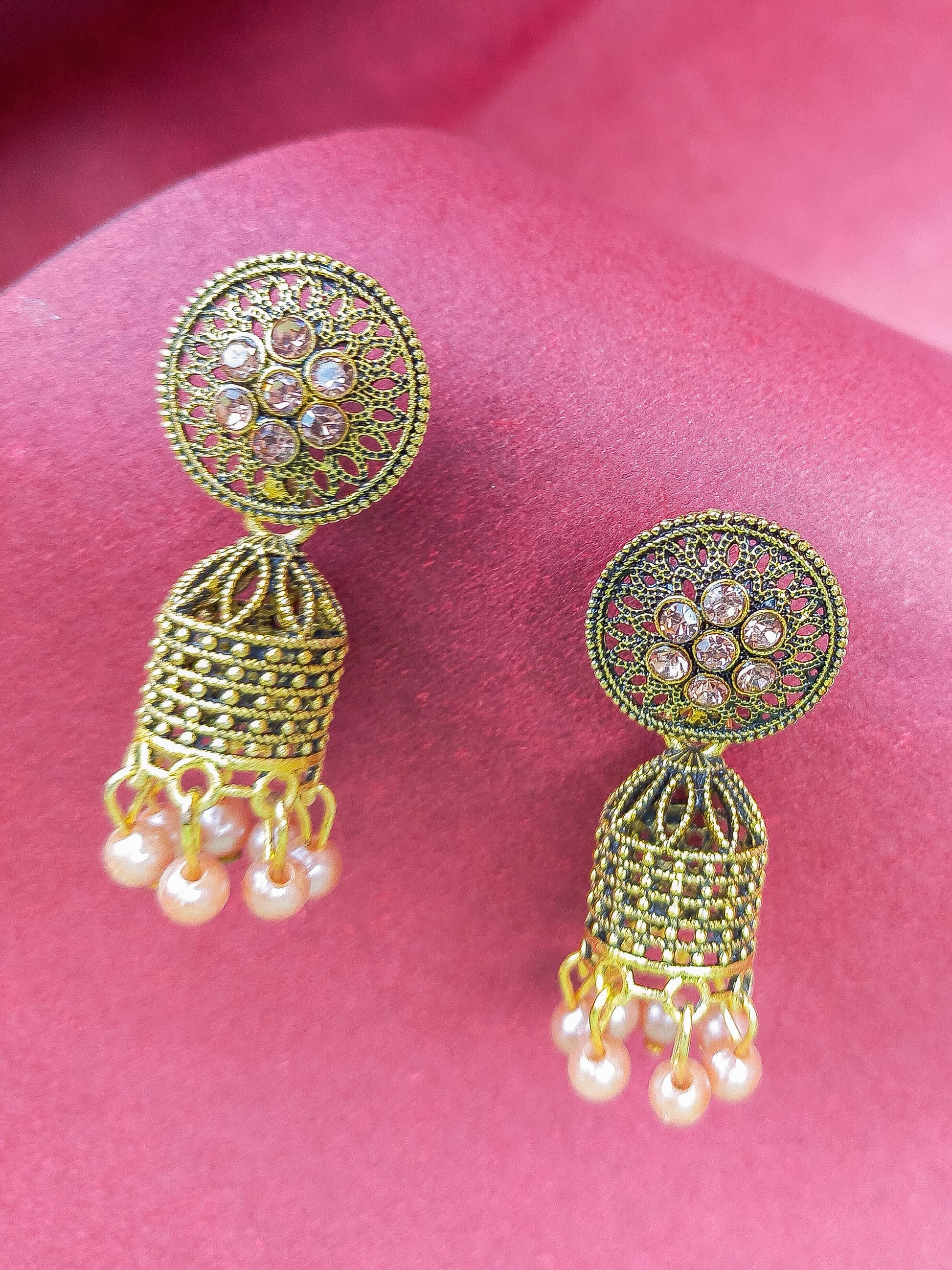 Antique Gold Plated Jhumka Earrings with Beads for Women & Girls